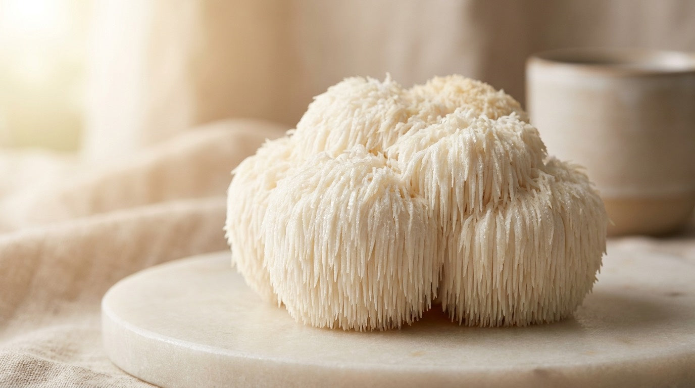 Fungo lion’s mane bianco e fresco con morbidi aculei bianchi