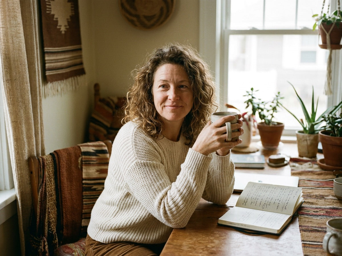 Woman calm and clear-headed with a mug of coffee